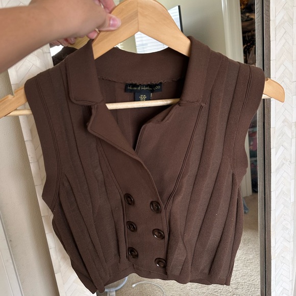 House of Harlow 1960 REVOLVE Chocolate Double-Breasted Blouse Cropped - Picture 1 of 5